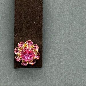 298. Bookmark Handcrafted Brown Suede Vintage Pink Rhinestone Earring.